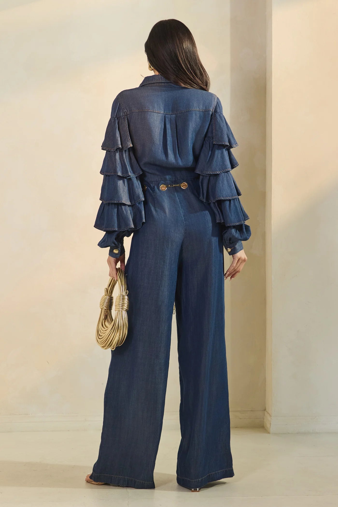 Denim Ruffle Jumpsuit