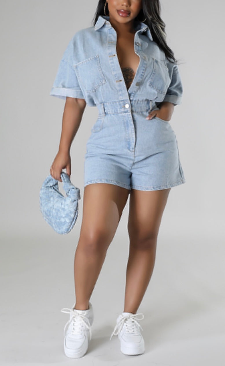 Chill Vibes Denim Romper