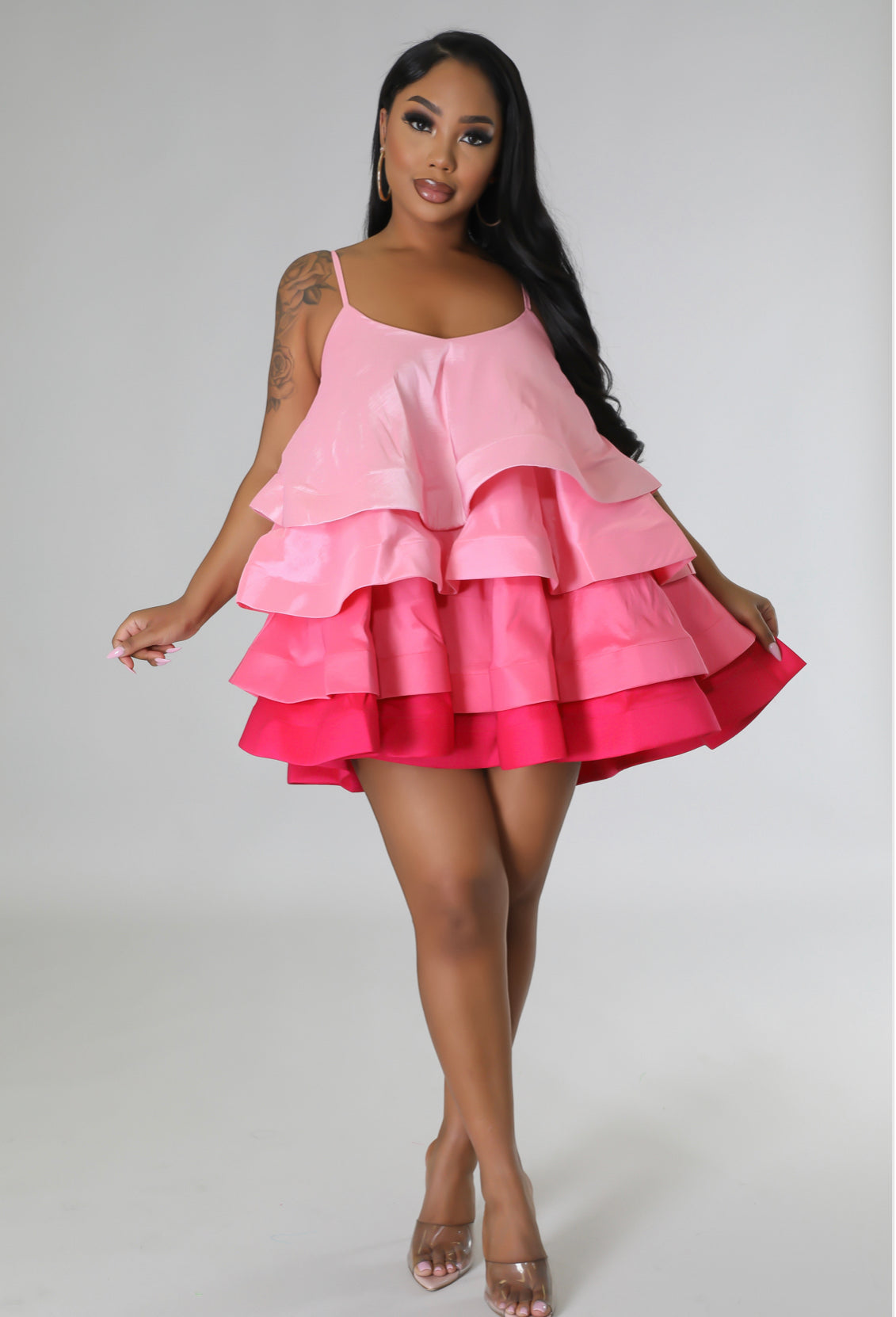 Shades of Pink Tiered Mini Dress