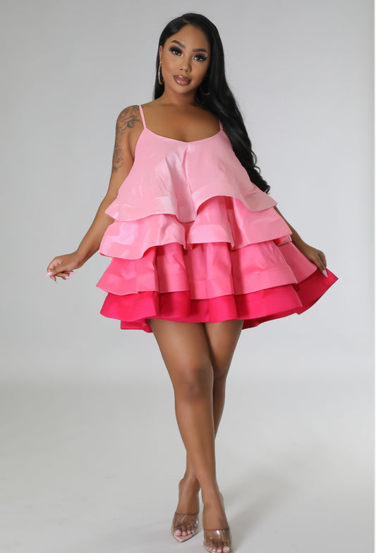 Shades of Pink Tiered Mini Dress