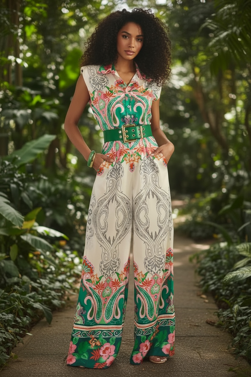 Nina Border Print Jumpsuit